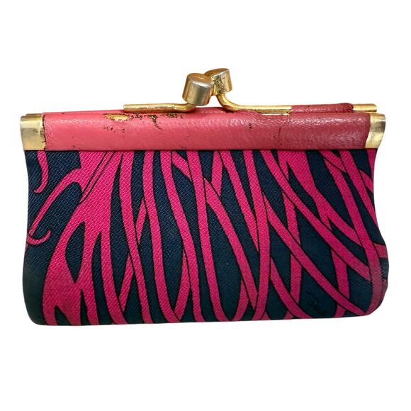 Vintage Emilio Pucci Kisslock Change Purse Navy Blue Magenta Print - Picture 1 of 10